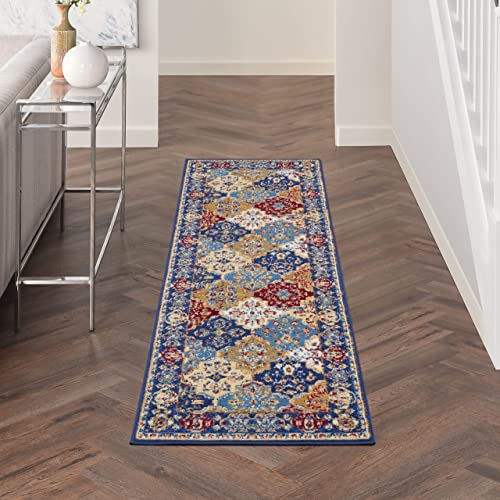 Nourison Grafix Multicolor 2'3" X 7'6" Area -Rug, Moroccan, Bordered, Bed Room, Living Room, Dining Room, Kitchen, Easy -Cleaning, Non Shedding, (8' Runner) #TOP1