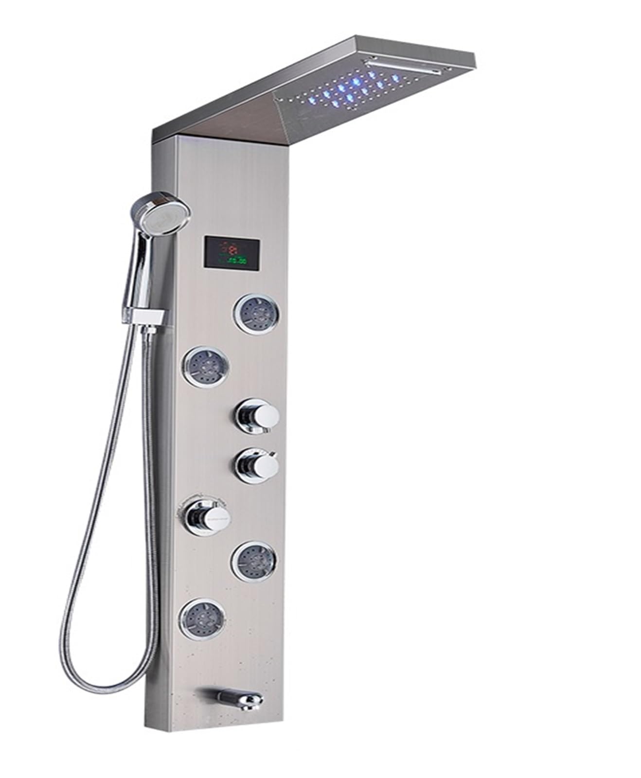Soywim Brushed Nickle 9001 Shower System, Led Light Shower Panel,Waterfall Rain Digital Display Faucet Set,Spa Massage Jet Bathroom Column Mixer Tap System(Brushed Nickle 9001)