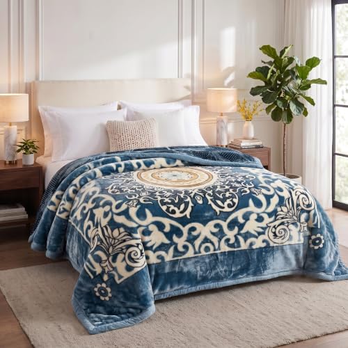 Image of VAS COLLECTIONS 280 GSM Micromink Blanket, 4.5 Kg Premium Soft Warm Cozy Blanket, Plush Floral Printed Blanket for Double Bed, Ultra Soft Comfortable Bedding, 86 x 90 Inches(218 x 229cm) - Powder Blue