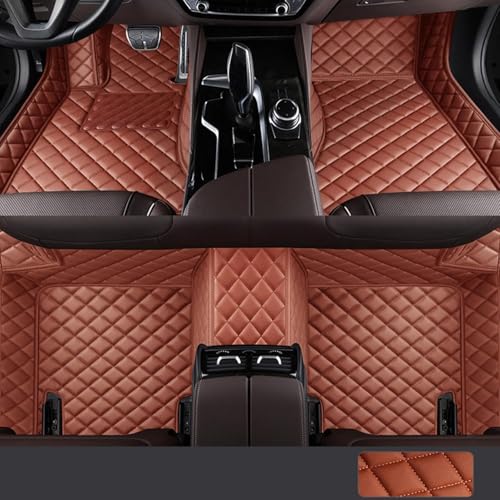 Image of 7D Car Floor Mat Compatible for Hyundai Alcazar Facelift 6 Seater (2024 to 2025)|Luxury Leather with Grass Car Foor Mat| Waterproof & Washable|Complete Set |Color-Tan With Coffee Grass