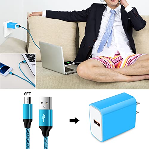 18W Qc3.0 Fast Wall Charger Plug For Android Phone Fast Charging For Fire Tablet, Kindle, Samsung Galaxy J3 J5 J7 J8 S7 S6, Ps4 Xbox Lg K40 K20, Moto E4 E5 E6, Micro Usb Charger Cable Cord 6Ft 2Pack #TOP3