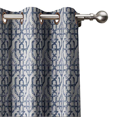 Chadmade Polyester Linen Blend Curtain, Geometric Trellis Print Window Curtains 72" W X 96" L, Grommet Drapes Panel With Blackout Lining (1 Panel), Sapphire Blue #TOP9