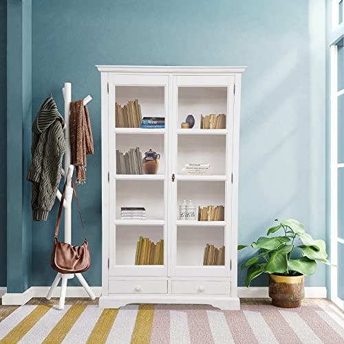 Vitrina-blanca-de-madera-maciza-180x109x36-cm-Aparador-o-armario-de-cocina-de-madera-Mobiliario-de-hogar-Shabby-Chic-Armario-de-cocina-vintage