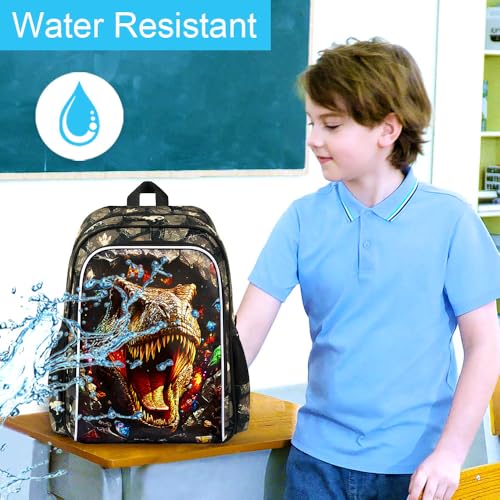 Image of 16 inch Dinosaur Backpack for Boy, 3Pcs Kids Bookbag for Elementary Preschool Kindergarten, Diamond School Backpacks with Lunch Box (Black)