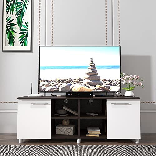 Image of ESTANTERIA Tv Cabinet for Living Room Engineered Wood TV Entertainment Unit Set Top Box Tv Stand Table /TV Cabinet with Shelves for Books & Dcor Display Unit Bed Living Room Upto (Wange-)