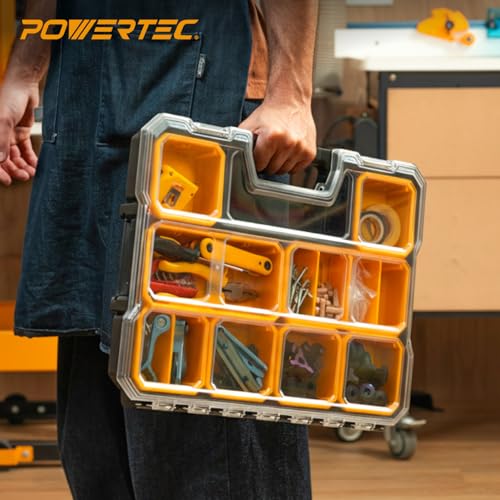 POWERTEC-Small-Parts-Organizer-Tool-Box--20-Compartments-IP65-Water-Dust-Protection-Stackable-Storage-with-Interlocking-Latch-Removable-Bin-Divider-Clear-Lid-Portable-Design-2PK-72366-P2
