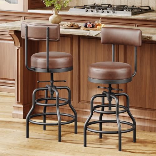 Image of Raynesys 22-29 Inch Adjustable Height Swivel Bar Stools with Back Set of 2