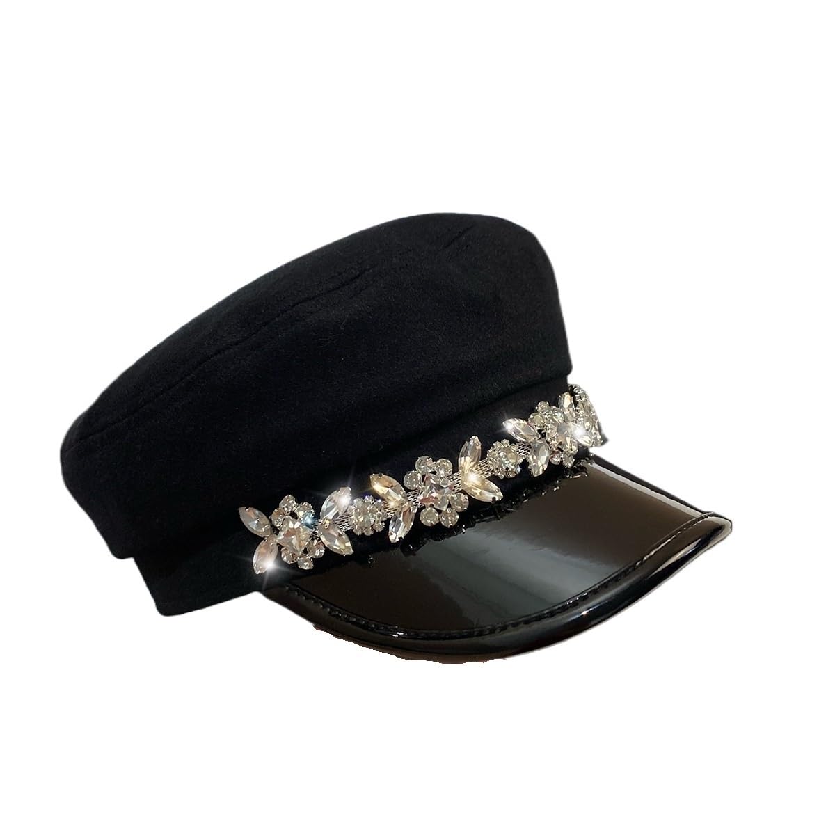 Kapelusz Water Diamond Wool Navy dla kobiet | Koreańska edycja jesienno-zimowa | Stylowa czapka z wełny ze skóry łączonej