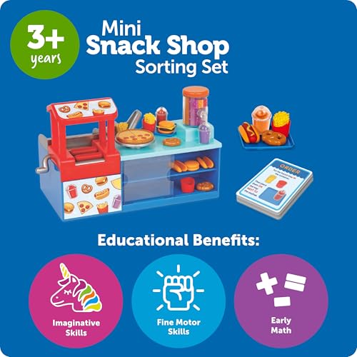 Image of Learning Resources Mini Snack Shop Sorting Set, Play Food Shop, Role Play Store, Kids Kitchen Playset Accessories, Cooking Games, Fine Motor Skills, Toddler Toys, Girl and Boy Birthday Gift