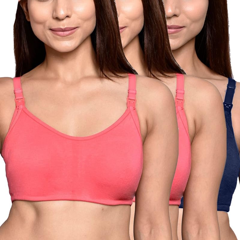 Image of Inner Sense Organic Cotton Bamboo Nursing Bra for Women I Non Padded Feeding Bra with Keyhole Back Design I Wire Free Maternity Innerwear with Full Coverage