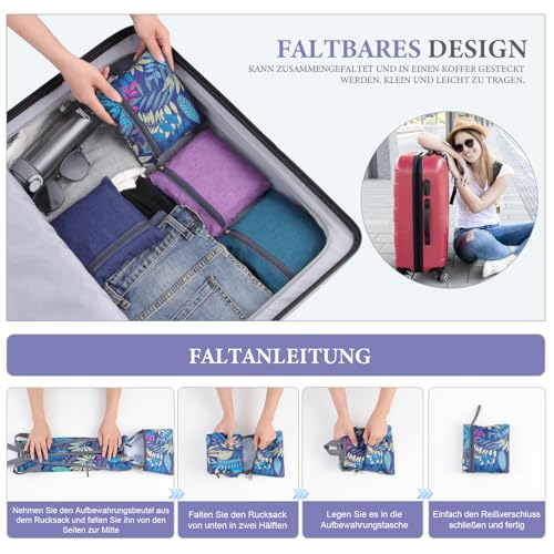 BECOJADDE 15L Faltbarer Rucksack Kleiner Wanderrucksack Leicht Tagesrucksack Damen Herren Daypack Wasserfest Reiserucksack für Outdoor Wandern Reisen Städtetrips, Regenwald