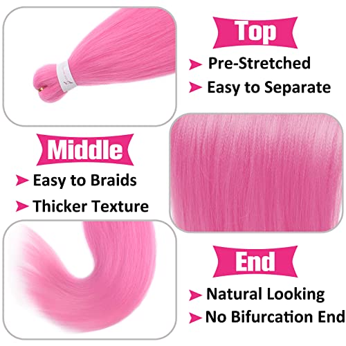 Unionbeauty 2 Packs Pre Stretched Braiding Hair 26 Inch Pink Braiding Hair Synthetic Braiding Hair Hot Water Setting Crochet Hair For Box Braids Yaki Texture Hair Extensions Crochet Braids(Pink#) #TOP2