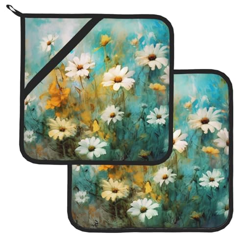 2PCS Heat Resistant Pot Holders with Floral Design