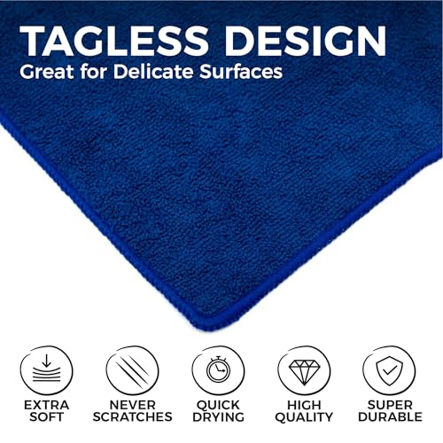 The Rag Company - All-Purpose Microfiber Terry Cleaning Towels - Commercial Grade, Highly Absorbent, Lint-Free, Streak-Free, Kitchens, Bathrooms, Offices, 300gsm, 14in x 14in, Royal Blue (12-Pack) by The Rag Company - Image 2