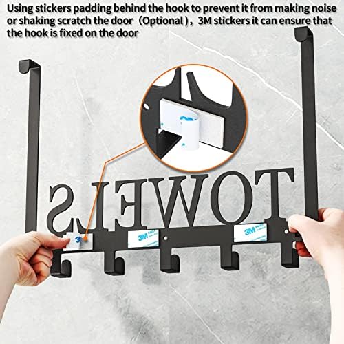 Joyoldelf Over Door Hooks Hanger, Door Hooks Without Drilling, Door Hanger for Hanging Coats, Towels, Hats, Clothes, for Bedroom, Bathroom, Living Room, Kitchen Door - with 5 Hooks (Black)