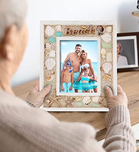 Cota Global Oceanic 5X7 Beach Picture Frame - Beautiful Decor Accent Seashell Photo Frame For Summer Vacation Memory, Handmade - For Tabletop Or Wall Hang - 11 Inch #TOP3