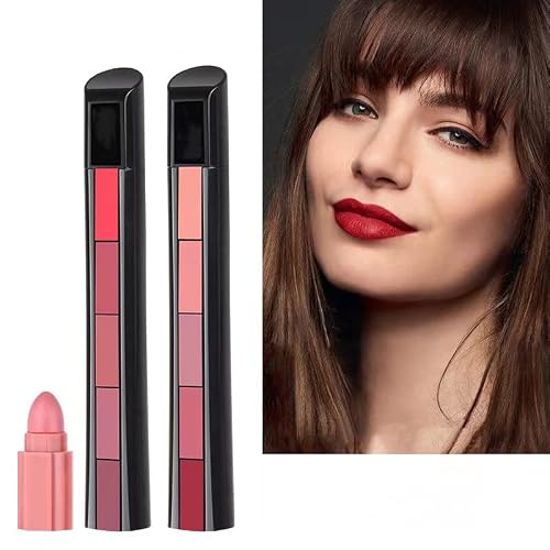 Image of 5 In 1 Velvet Lipstick Multiple Shades Hydrated Set Dark Red Mini Lip Gloss Set Long Lasting Moisturizing Color Makeup Matte (2pcs mix)