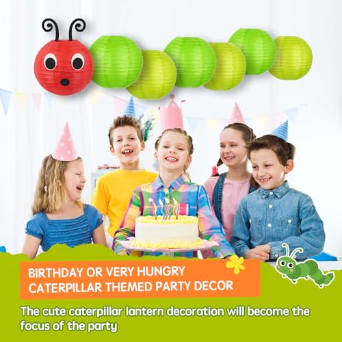 Image of LYART 7 Pcs Hungry Caterpillar Paper Lanterns Decoration for School Classroom Birthday Party and Caterpillar Theme Party Ceiling Hanging Decor, with Eyes Mouth Feelers Glue Point (7Pcs 10In Green)