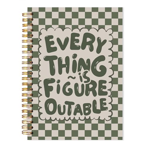 LADOCK Everything Is Figureoutable Inspirational Spiral Notebook, Positive Affirmations Journal, Sage Green and White Checkered Motivational Notebook Journal, 5.5x8.3