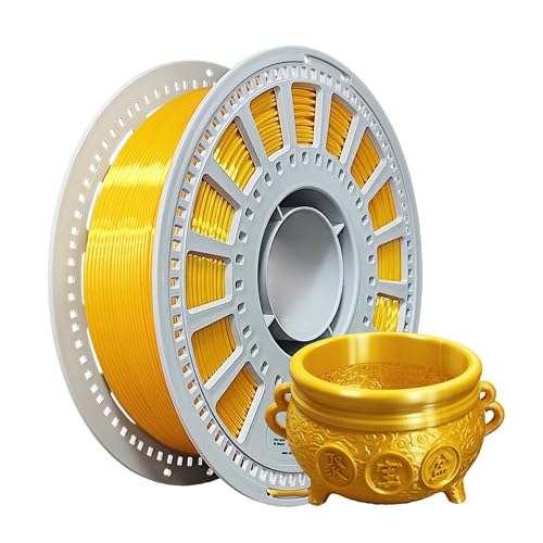 SHIMMERFIL Silk Gold PLA Filament 1.75mm, High Speed Metallic 3D Printer Filament, Glossy Smooth Finish, ±0.03mm Accuracy, No Clog Tangle Free AMS Friendly Plastic Spool, 1kg (2.2lbs)