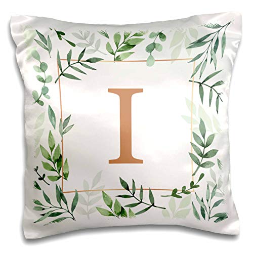 3dRose Stamp City Monogram Initial Letter Framed in Leaves and a Gold Square (pc-337443-1) Pillow Case, White