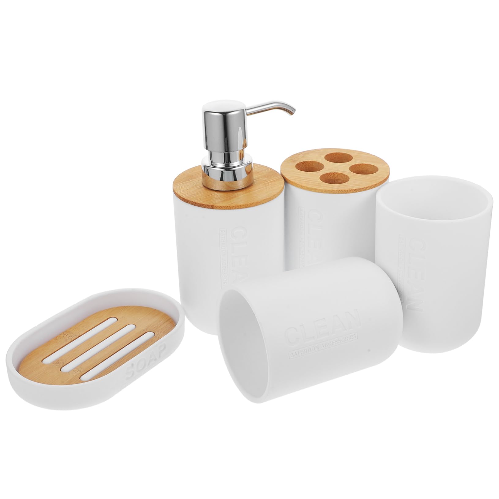 KOMBIUDA Completo de Accesorios para Baño Blanco Dispensador de Jabón Recargable Soporte para Cepillos de Dientes y Jabonera Set para Lavabo y Tocador