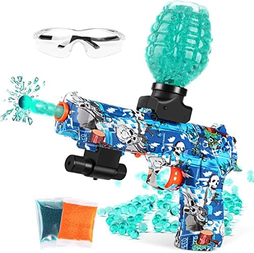 Gel Ball Blaster, Automatic Splatter Ball Gun Pistol with 10000 Gel Balls and 1 X Goggles Toys for Outdoor Team Shooting Games, Ages 14+, Blue