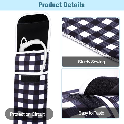 ALEIFLE Hitzebeständige Aufbewahrungstasche, Reiseetui, Schutzhülle für Glätteisen, Lockenstab und Glätteisen, Schwarzes Gitter, modisch