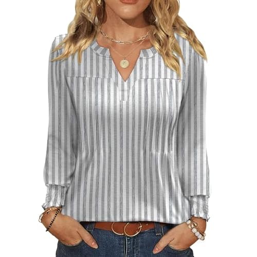 Ivicoer Long Sleeve Shirts for Women V Neck Pleated Blouses Fall Top 2026