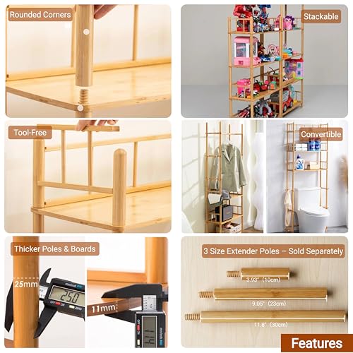 GOGOGO 3‑Tier Expandable Bamboo Open Bookcase,Wooden Bookshelf,Natural by GOGOGO - Used condition - Image 7