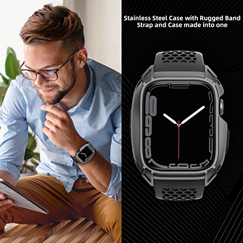 Ouheng Compatible With Apple Watch Band 44Mm With Stainless Steel Case, Shockproof Military Rugged Men Sports Tpu Strap Band With Protective Cover For Iwatch Se Series 6 5 4, Space Gray #TOP5
