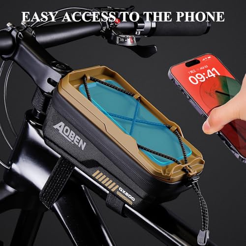 Aoben Bike Bicycle Phone Front Frame Bag for Mountain Bike Road Bike, EVA Hard Casing Bike Phone Holder Bike Phone Mount for MTB, Bike Bicycle Accessories for Cell Phone Under 6.8 Inches (Tan) - Thumbnail 2