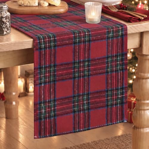 Artoid Mode Red and Multi Color Line Farmhouse Plaid Christmas Table Runner, Winter Rustic Holiday Check Kitchen Dining Table Decoration for Home Party Decor 13x72 Inch