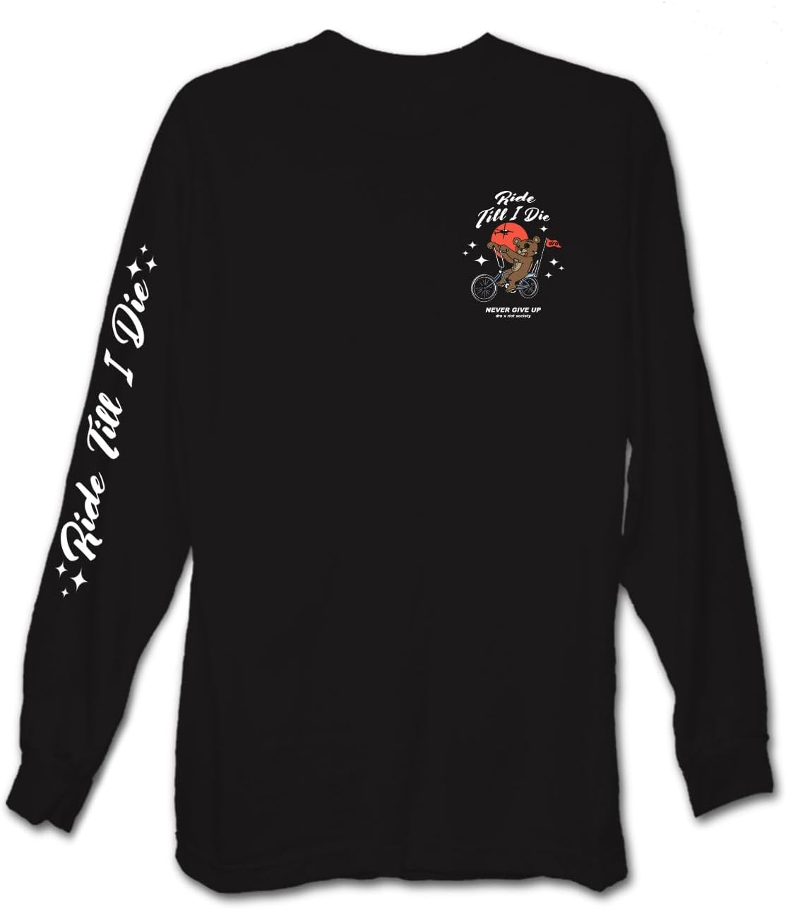 Riot Society Men's Long Sleeve Graphic and Embroidered Fashion T-Shirt Small Dro X Riot Society Ride Till I Die (Black)