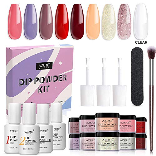 AZUREBEAUTY Red Glitter 8 Colors Dipping Powder Nail Starter Kit DIY Nail Art Solon at Home