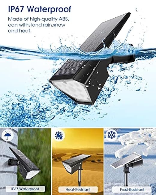 Biling Solar Spot Lights Outdoor, 2-in-1 Solar Landscape Lights 12 LED Bulbs Solar Powered IP67 Waterproof Adjustable Wall Light for Patio Pathway Yard Garden Driveway Pool - Warm White