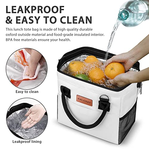 Baloray Lunch Bag For Women Men, Large Adult Insulated Lunch Box For Office Work Picnic Beach, Leakproof Lunch Cooler Tote Bag With Adjustable Shoulder Strap (White) #TOP4