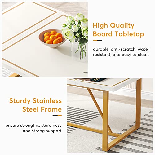 Tribesigns 70.9 Inch Dining Table For 6 To 8, Modern Kitchen Table Dining Room Table, Rectangle Dinner Table With Gold Meta Base For Kitchen, Living Room #TOP6