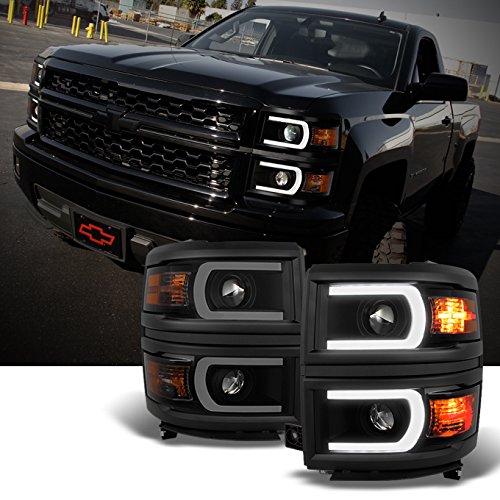 AKKON - For U Neon Bar Style Black Smoked 2014-15 Chevy Silverado 1500 LED DRL Projector LH + RH Side Headlights