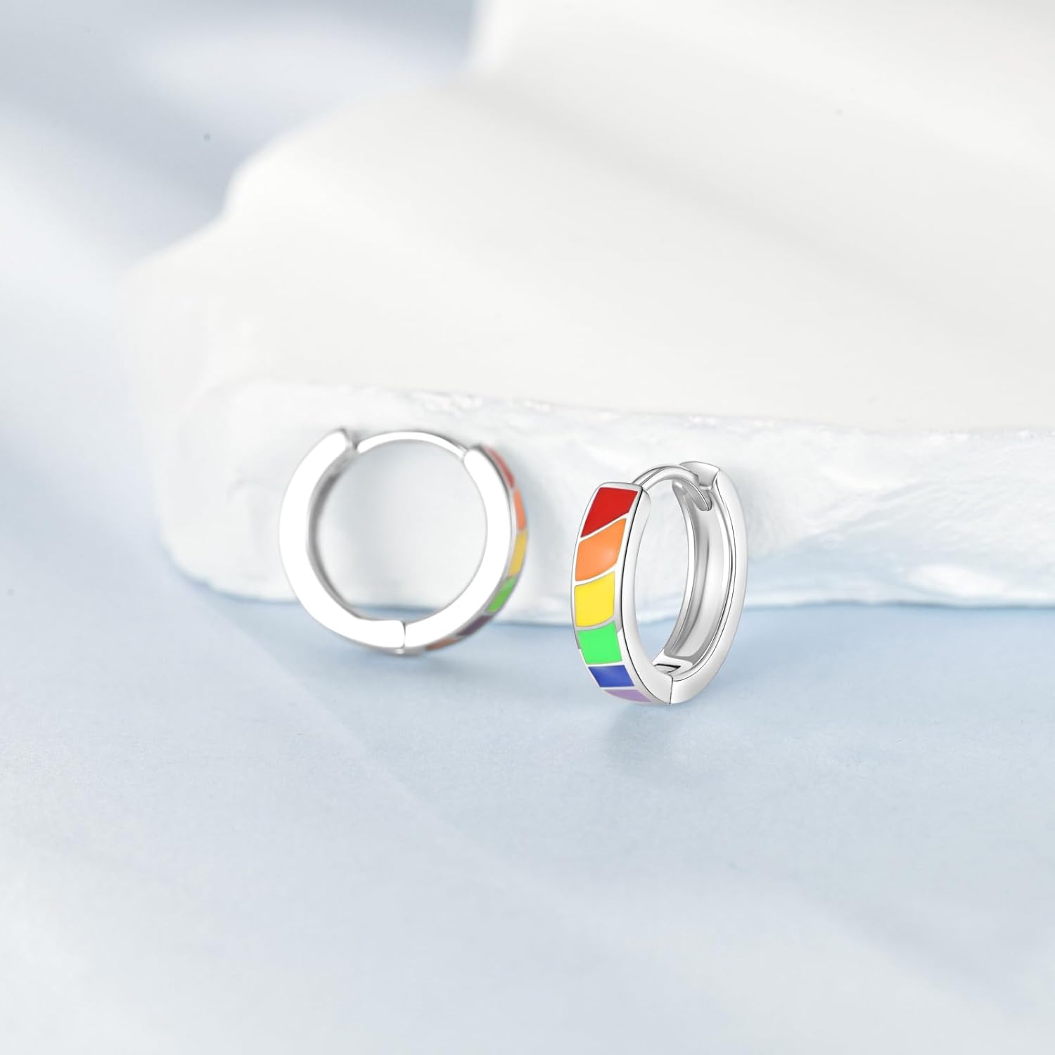 Rainbow Hoop Earrings 925 Sterling Silver Colorful LGBT Pride Earrings Pride Jewelry for Women Men