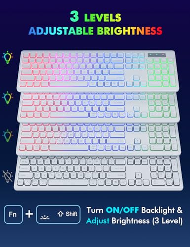 Image of Wireless Keyboard and Mouse - RGB Backlit, Rechargeable & Light Up Letters, Full-Size, Ergonomic Tilt Angle, Sleep Mode, 2.4GHz Quiet Keyboard Mouse for Mac, Windows, Laptop, PC, Trueque(White)