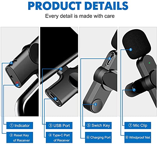 Image of BKN Wireless Collar Microphone for All iPhone, iPad, Mac Lightning Devices with On Recording Mobile Charging Port | Just Plug and Play | Noise Cancellation | NO APP or Bluetooth Need Portable