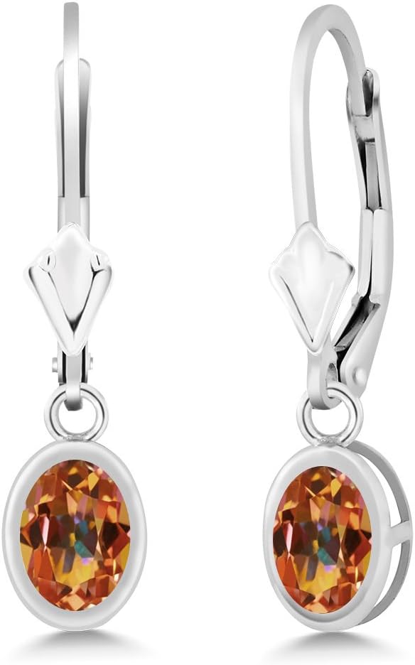 Gem Stone King 925 Sterling Silver Gemstone Birthstone Leverback Drop Dangle Earrings For Women | Oval 7X5MM | Fine Jewelry for Her Mom Women Wife