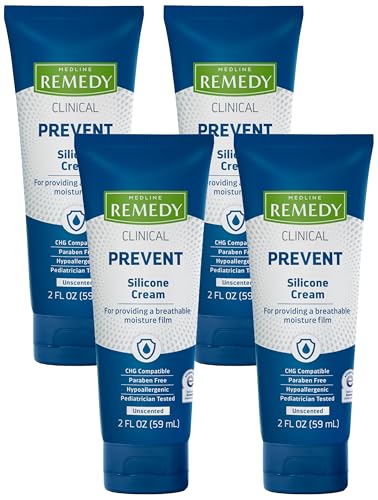 Image of Medline Remedy Clinical Silicone Cream (2 oz), Unscented, Chapped, Sensitive Skin, Breathable, Incontinence Care, Soothing, Breathable Film, Moisturizing, Nourishing (Pack of 4)