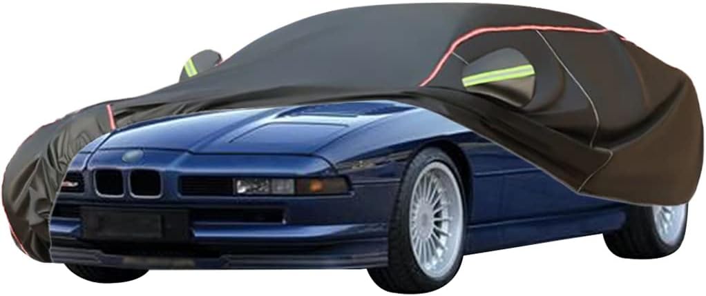 ACHETE Car Covers are Suitable for BMW 850 CSi/Ci/i,Water, Rain, Sun and Snow Resistant Oxford Fabric Car Cover,with Side Door Zip (Color : Black, Size : 850 CSi)