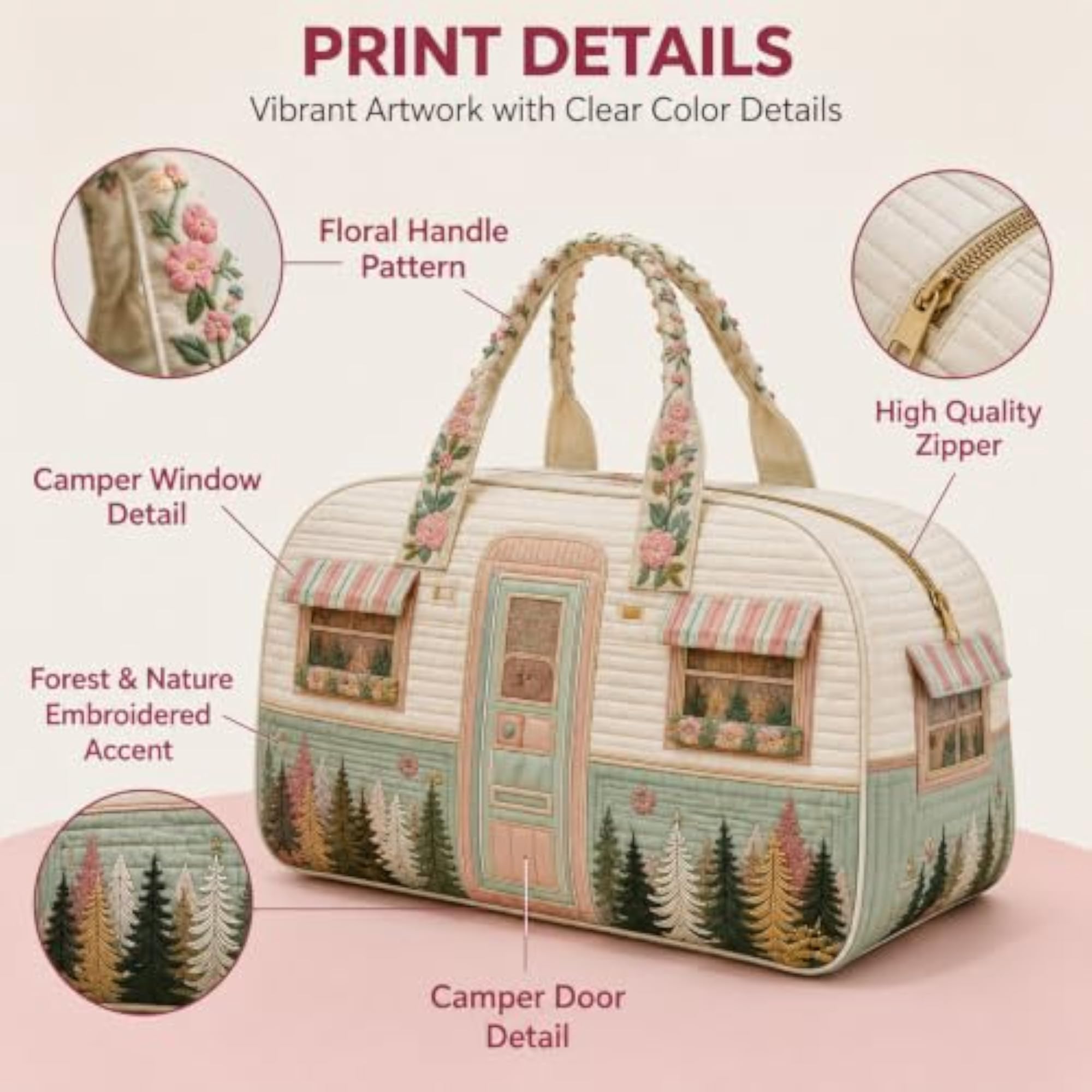 Travel Duffel Bag with Floral Design, Lightweight and Spacious