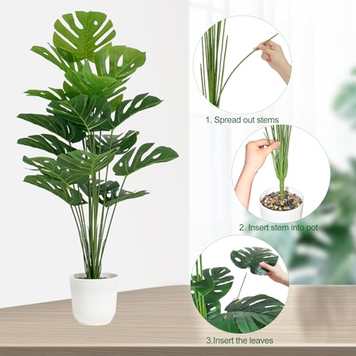 SAJANDAS Set of 2 Artificial Monstera Deliciosa Plants in Pots, Fake Tropical Trees with Greenery Leaves Stems, 32 Inch Faux Swiss Cheese Floor Plants for Home Porch, Garden, Office, Store Decor - Image 6