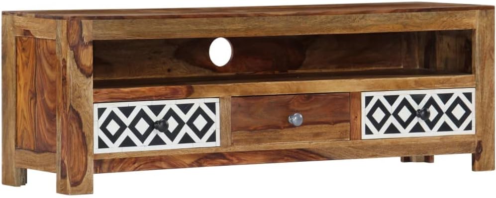 vidaXL TV Cabinet Natural and White Solid Acacia Wood 47.2 in Storage