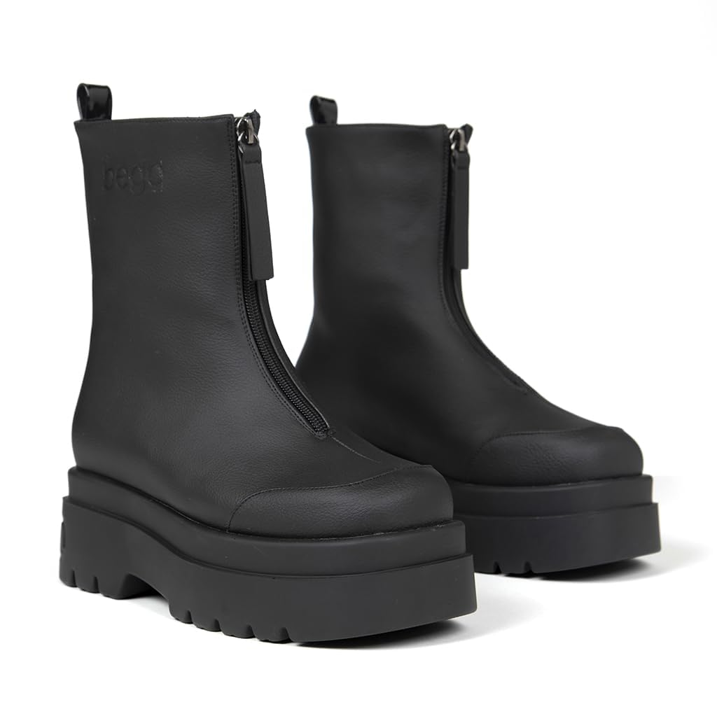 Platform Ankle Boots for Women Mid Calf Chunky Boots Front Zipper Combat Boots Comfortable Casual Vegan Grape Leather-image-42