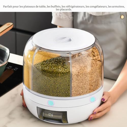 Septpenta Distributeur de Conteneurs de Stockage de Céréales, Distributeur de Riz PP Transparent À 6 Compartiments, Distributeur de Nourriture Rotatif pour Dessus de Table, Buffets, Réfrigérateurs – vue 6